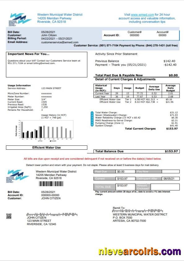USA Western Municipal Water District utility bill